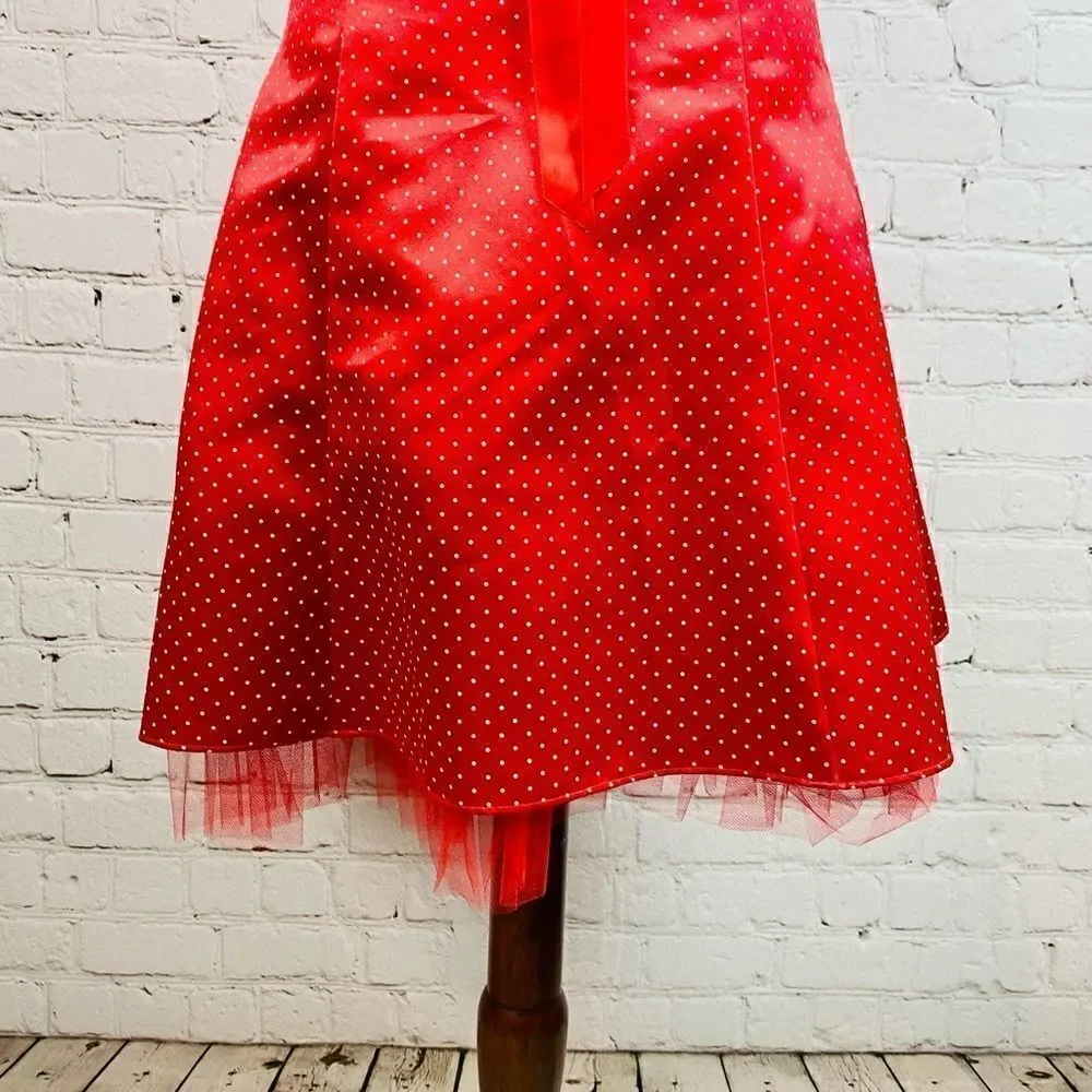 VTG 90s Gunne Sax Jessica McClintock Red Polka Dot Tulle Mini Dress